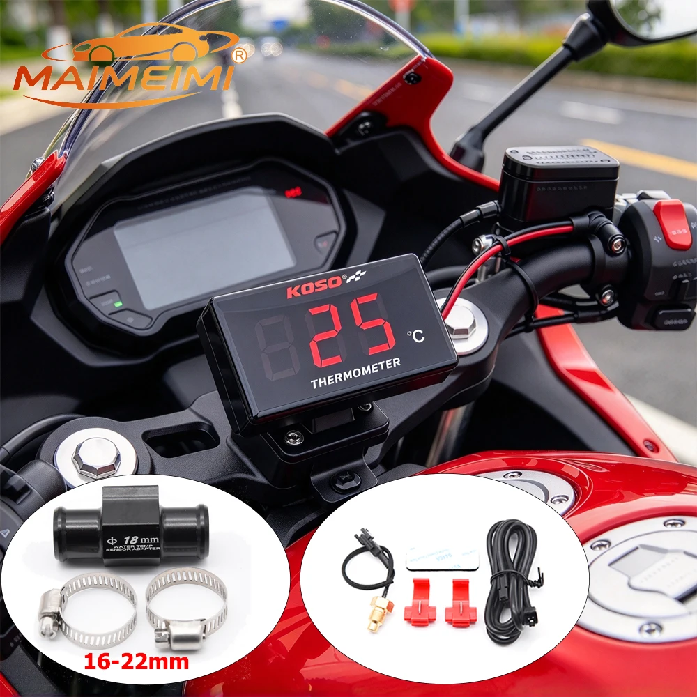Mini Digital LED Thermometer With Brass Sensor & Water Hose Joint, High Precision Engine Temperature Meter For Scooter ATV Dirt