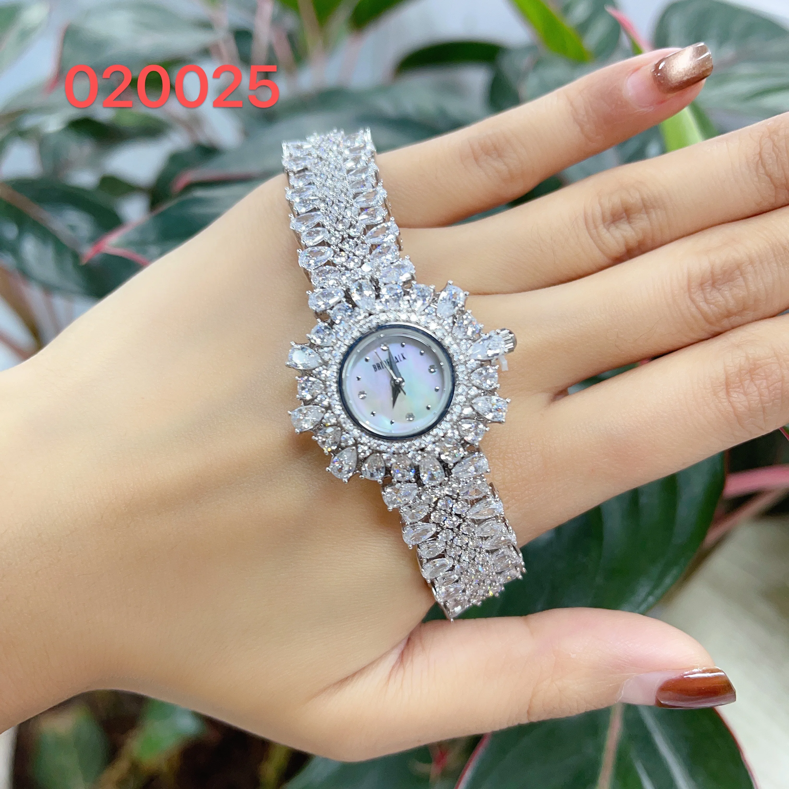 020025 Luxury Women's Watches 19CM Cubic Zircon Elements Crystal Bracelet Watch for Wedding Party  Bride Watches Jewellery Set