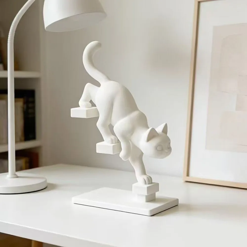 3D Printed Cat Descending Stairs Statues Go Upstairs/Downstairs Plastic Nordic-Style Ornaments Cute Animal Unique