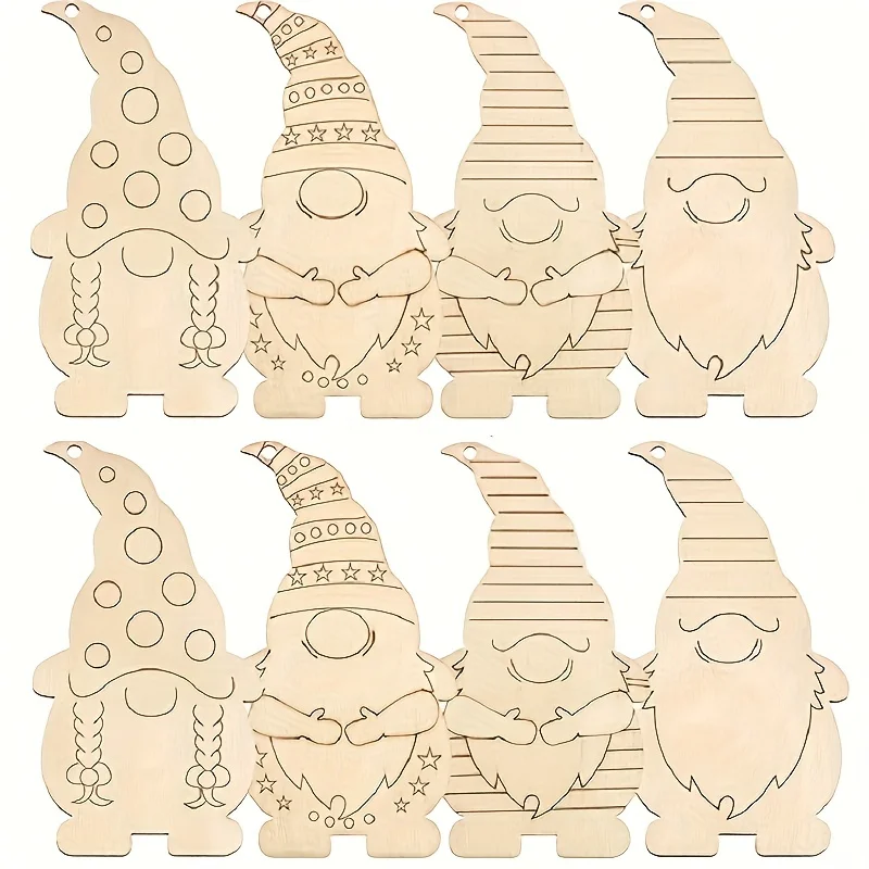 12Pcs Christmas Wooden Gnome Hanging Ornaments Unfinished Wood Cutouts Slices Elf Wooden Decoration DIY Craft Making Painting