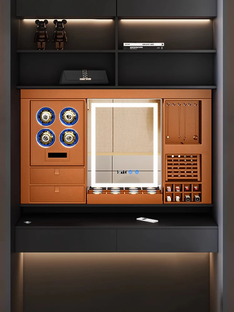 

Intelligent voice electric invisible dresser makeup mirror led integrated combination with light watch shaker jewelry storage