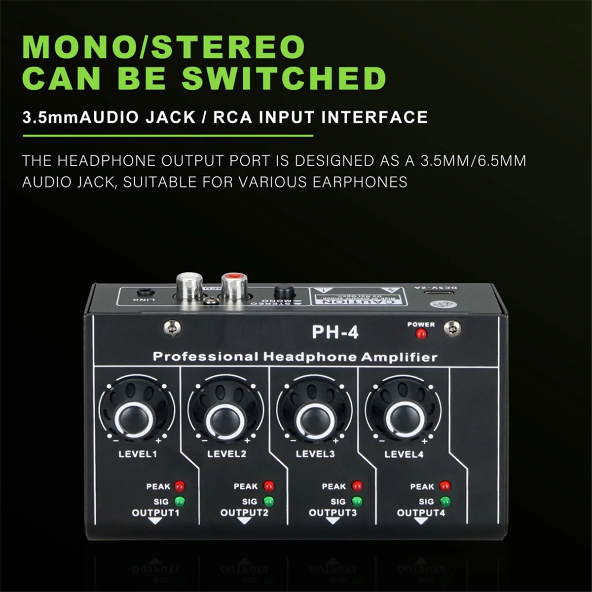 เครื่องขยายเสียงหูฟังระบบเสียงสเตอริโอ4ช่องสัญญาณระดับเสียงการควบคุม