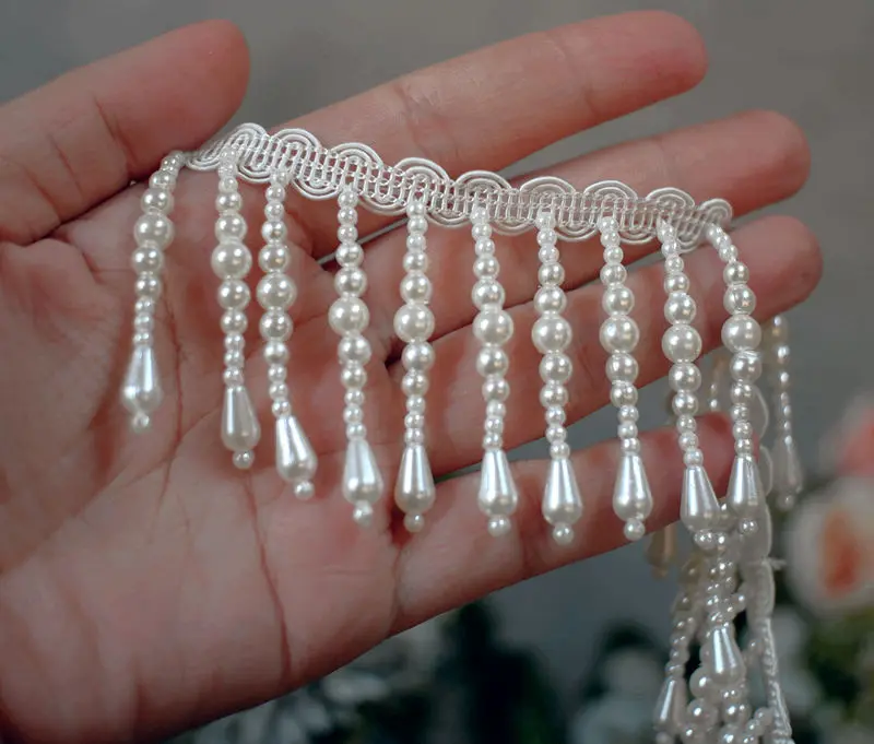 2 Yard/Lot Perlenanhänger Spitzenbesatz DIY Fransen Quaste Hochzeitskleid Kleidung Cheongsam Schal Lampe Vorhang Dekoration – Detail 13