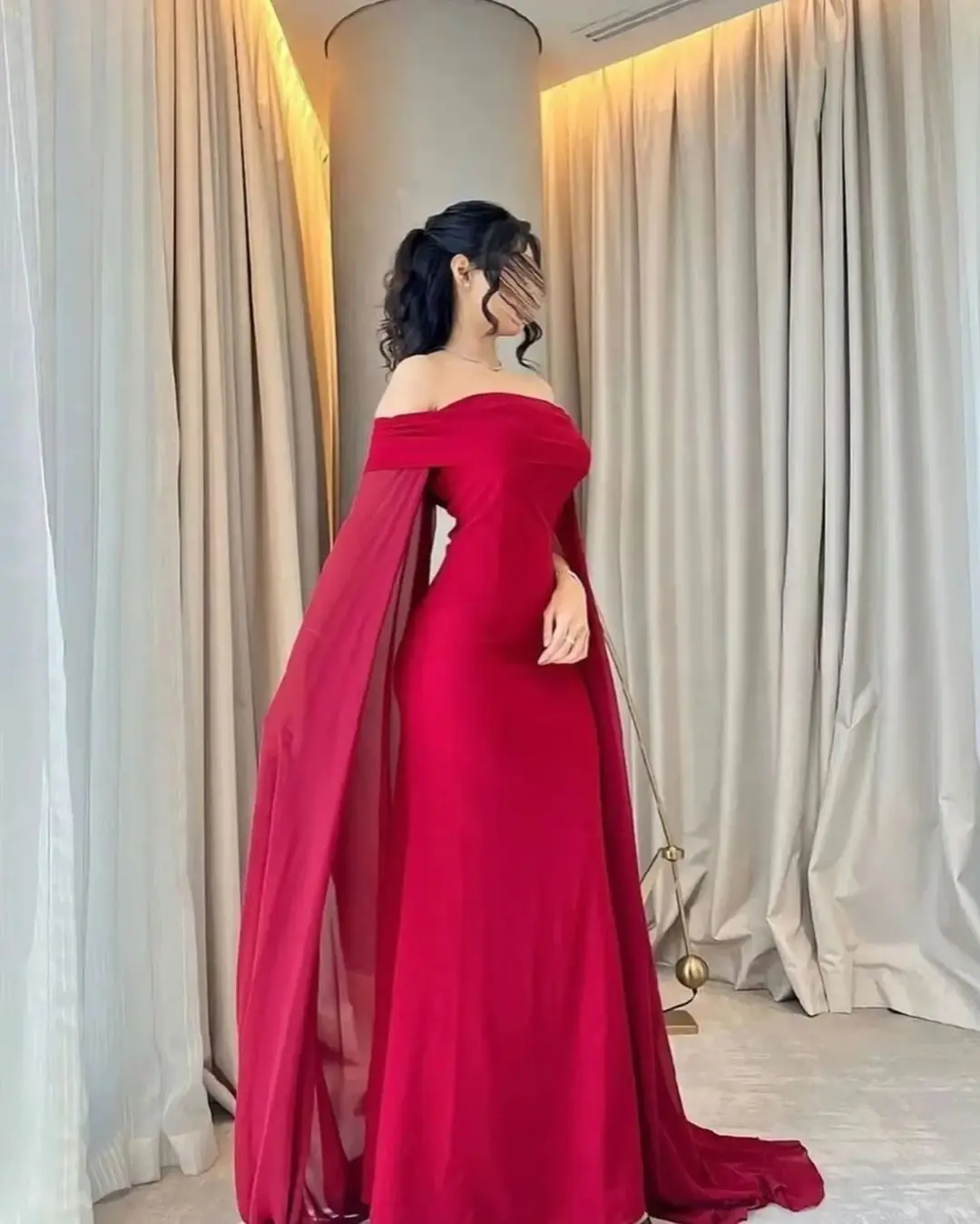 버건디 오프 숄더 이브닝 드레스 사우디 아라비아 우아한 플로트 슬리브 바디콘 여성 칵테일 파티 웨딩 게스트 드레스