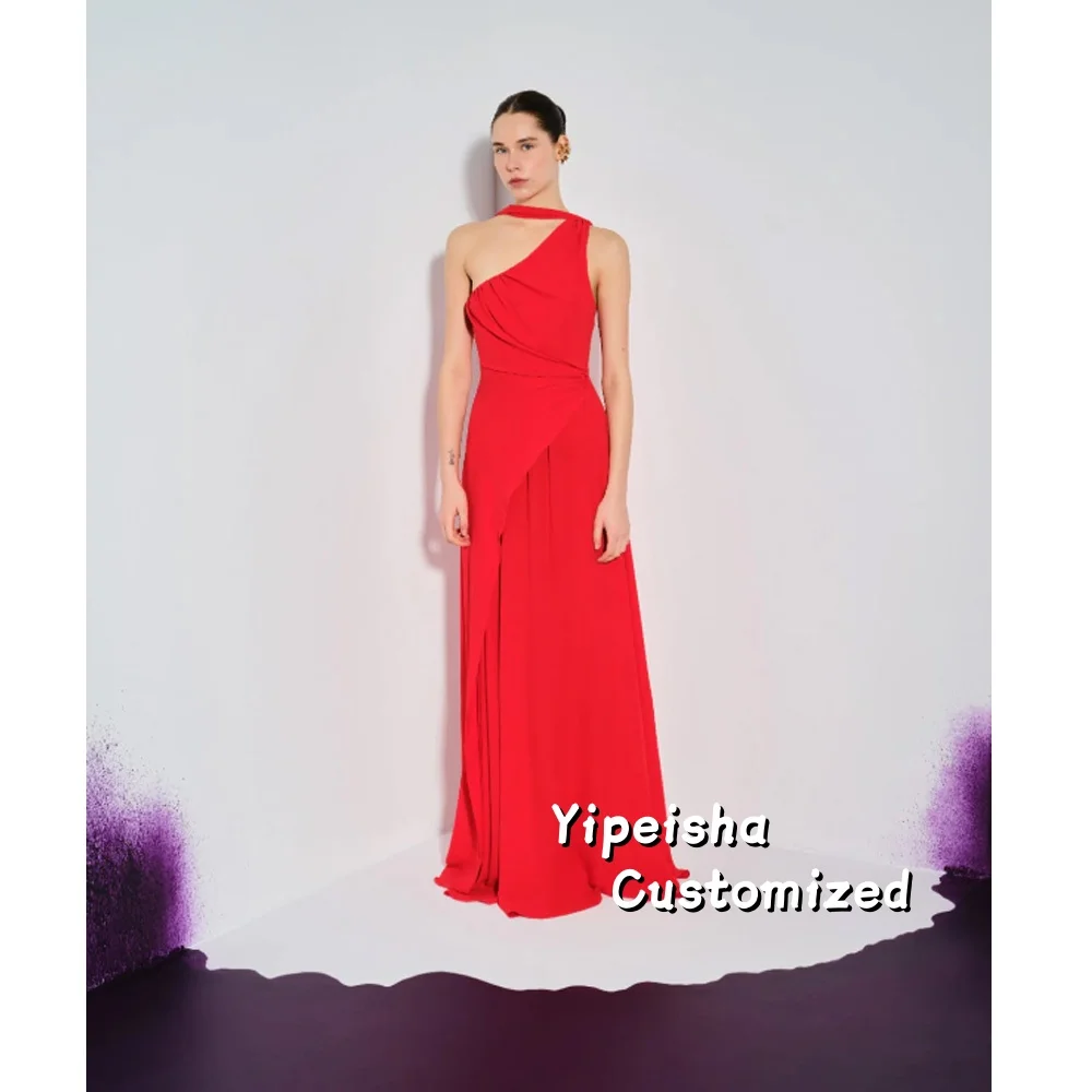 

Elegant Red A-Line Evening Dresses One Shoulder Prom Dress gala cocktail Saudi Arabia Party Gown Customized