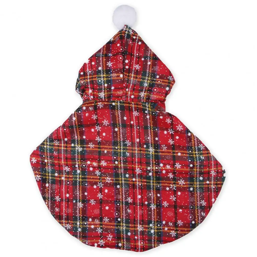 Roupa festiva de Natal para animais de estimação Elegante capa de Natal para animais de estimação Xadrez com estampa de floco de neve com gravata borboleta aconchegante com capuz para gatos