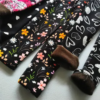Autumn Winter Print Flowers Thick Warm Kids Toddler Baby Girls Leggings Children's Pants 6