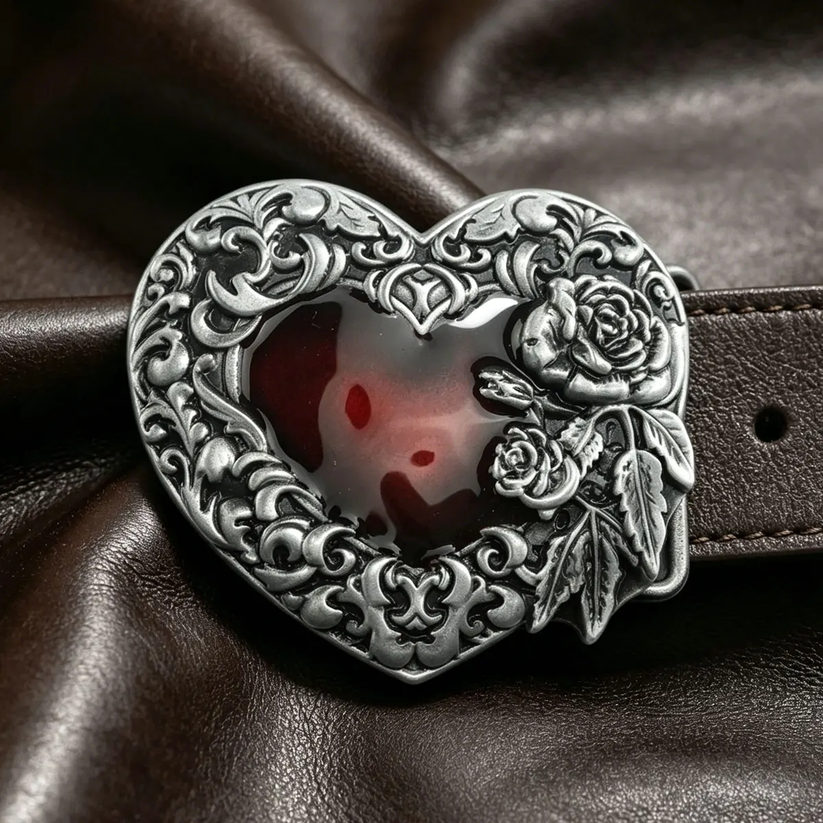 Men's Retro Western Heart Floral Shape Belt Buckle Fashionable Leather Accessory Cowboy Classic Trend