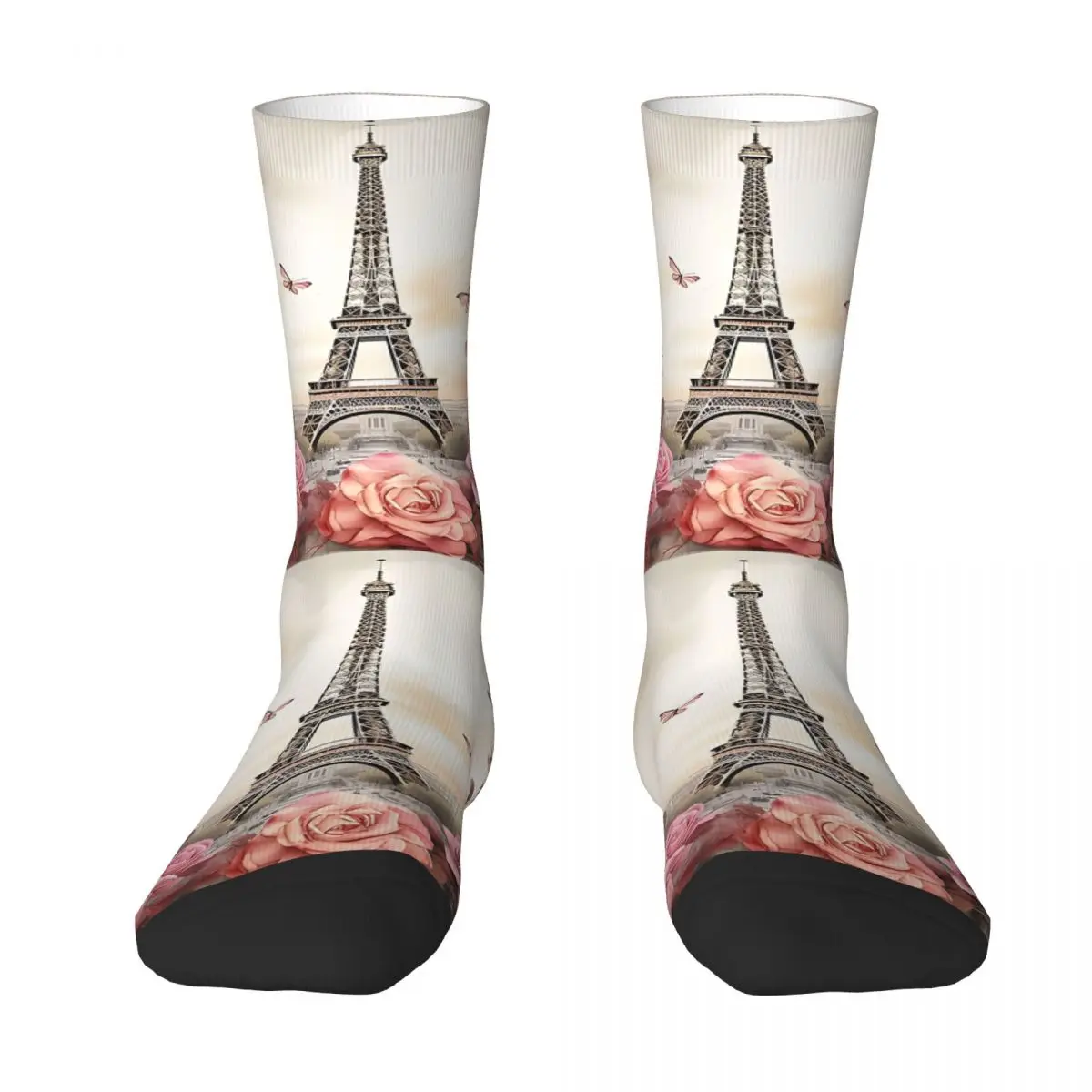 French Floral Paris Eiffel Tower Socks Hiking 3D Print Boy Mid-calf Sock