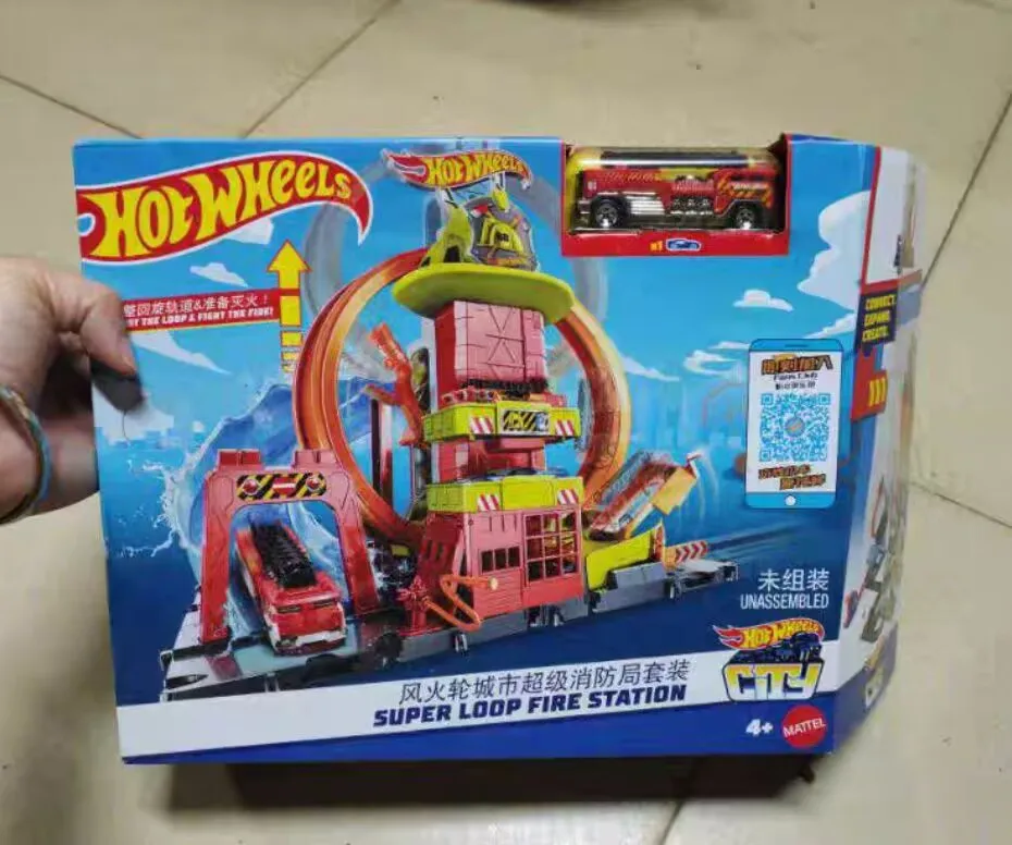 Genuine Hot Wheels HKX41 City Super Loop Fire Station Track Mountain Slope Challenge Straight Racing Championship Track Toy Gift
