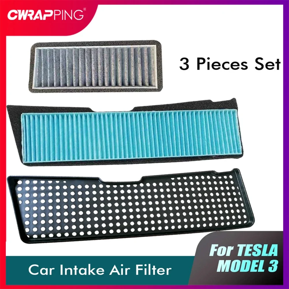 3PCS Car Air Intake Filter For Tesla Model 3 2021-2023 Air Flow Vent Cover Melt Blown Fabric Prevent Air Conditioning Inlet