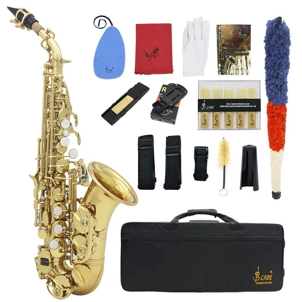 

SLADE Bb Soprano Saxophone Brass Lacquered Gold B Flat Saxophone Woodwind Musical Instrument With Case Sax Parts & Accessories