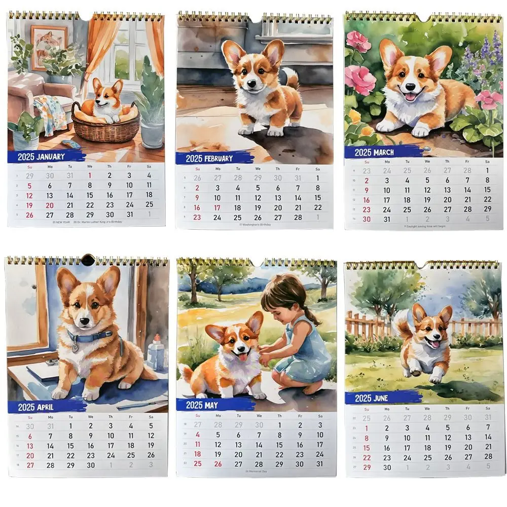 Corgi Wall Calendar para escola, pendurado papel, alta qualidade, 2025