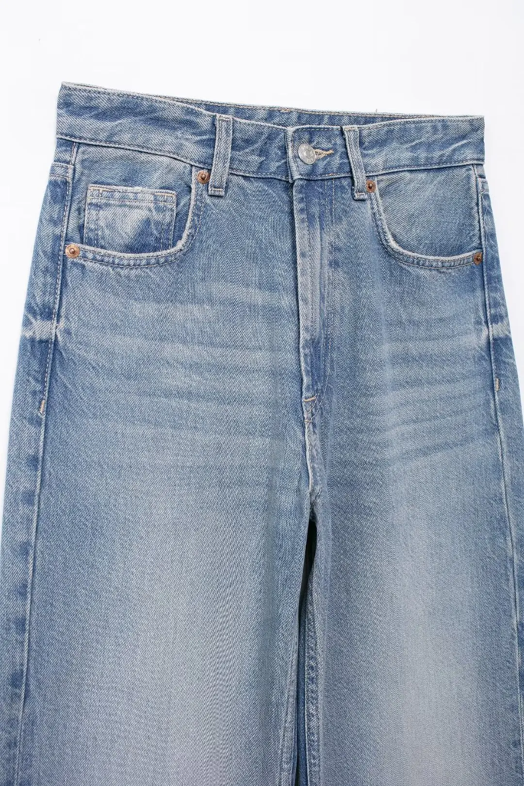 Jeans retrô de cintura alta feminino com zíper, tecido jeans, calças de perna larga, brincalhão, casual, novo, moda, 2024