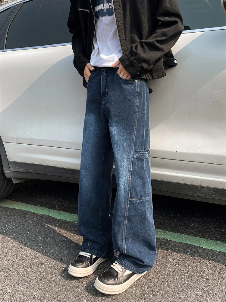 

Trendy Washed Workwear Jeans Men's Street Retro Slimming Logging Pants Loose Straight High Street Long Trousers