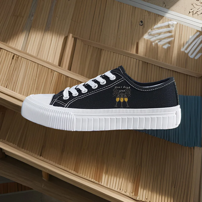 

Women's Sports Shoes, Student Sports Enthusiasts, Spring and Summer Women's Canvas Shoes, Wine Glasses, High-Top Round Toe Flats Bottom Breathable Vulcanized Shoes, Digital Printing Women's Shoes