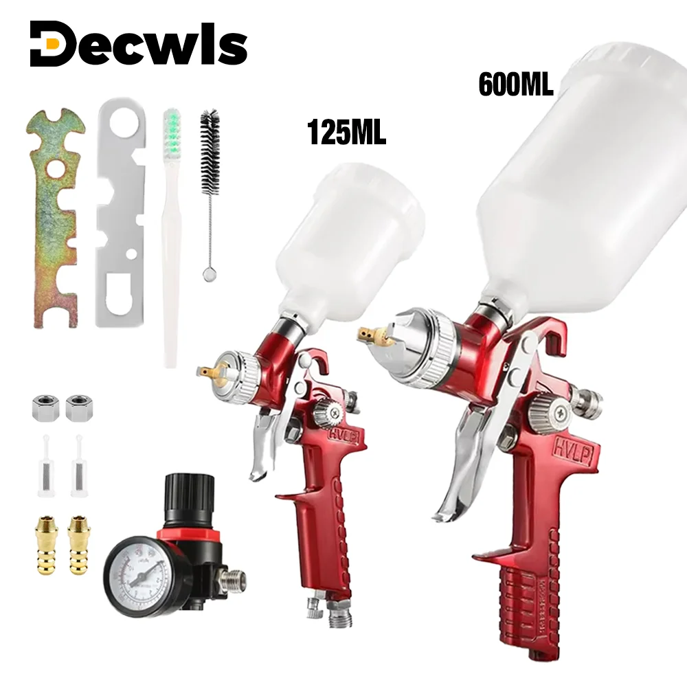 0.8mm & 1.4mm HVLP Paint Sprayer Set Gravity Car Spray Gun Cordless Pneumatic Tool Airbrush Quick Painting for Auto Repair/Paint