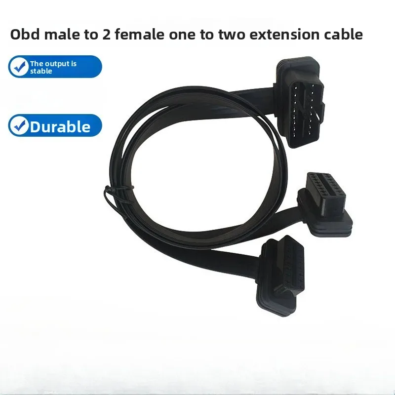 

50CM OBDII Extension Dual Connector Y Splitter OBD2 16PIN Male to Female Connection Flat+Thin as Noodle
