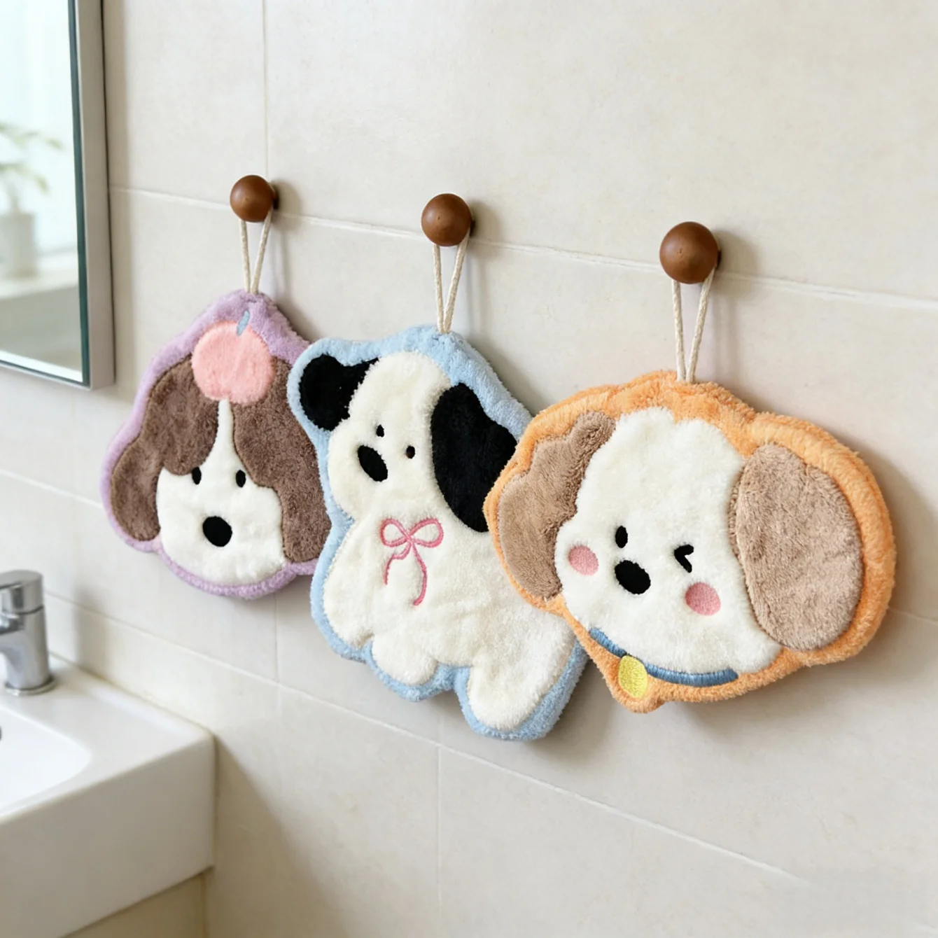 Soft and Cute Puppy Hand Towel Hanging Type Absorbent Quick Drying Towel Cute Cartoon Household Kitchen and Bathroom Hand Towel