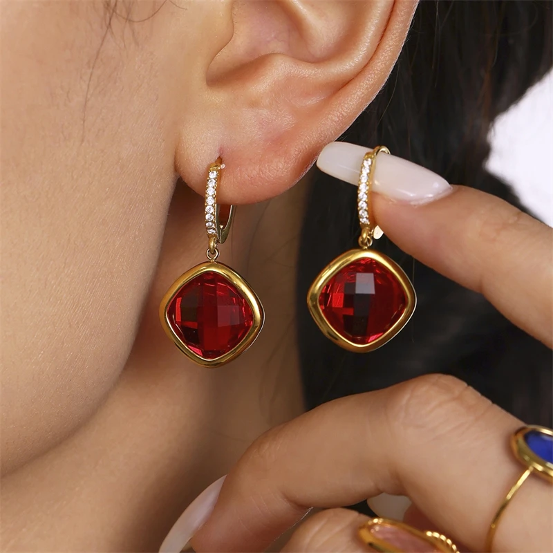 

Ourfuno Stainless Steel Elegant Glass Stone Cubic Zirconia Earrings For Women Delicate Party Wedding Earrings Fashion Jewelry