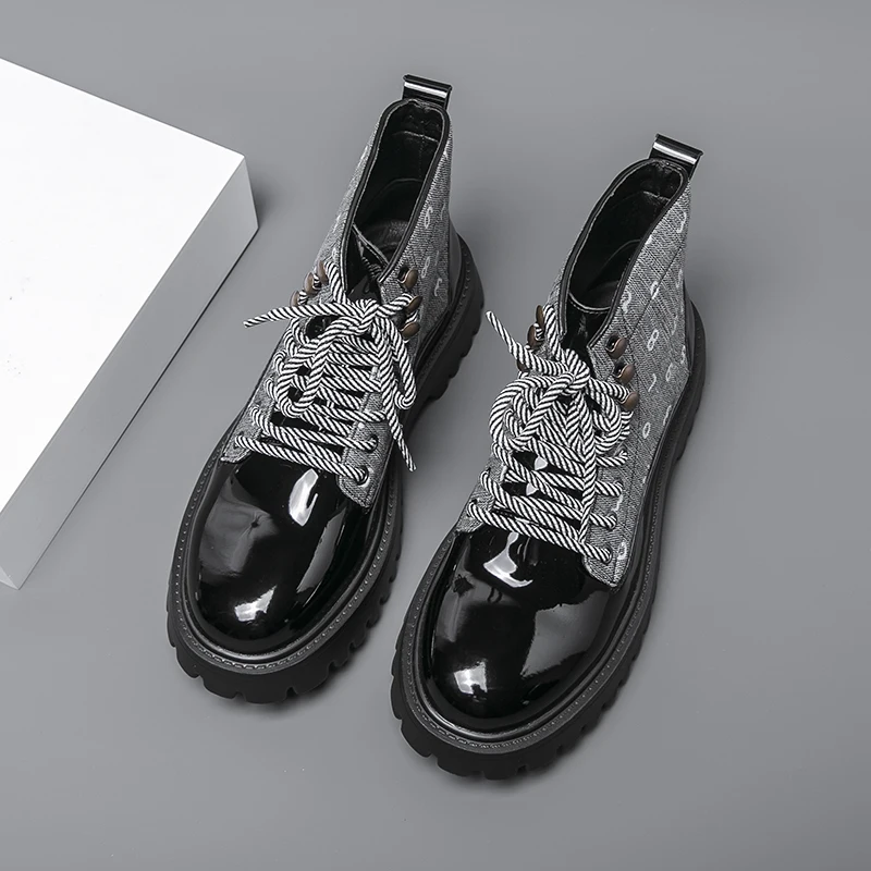 

Men High Top Boots PU Color Blocked Ankle Boots Fashionable Business Casual Men Boots Sizes 38-46