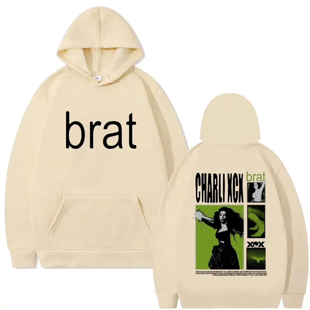سترة بقلنسوة للرجال مطبوعة من الألبوم الشهير Charli Xcx Brat، سترة عصرية كاجوال للخريف والشتاء دافئة للجري في الهواء الطلق