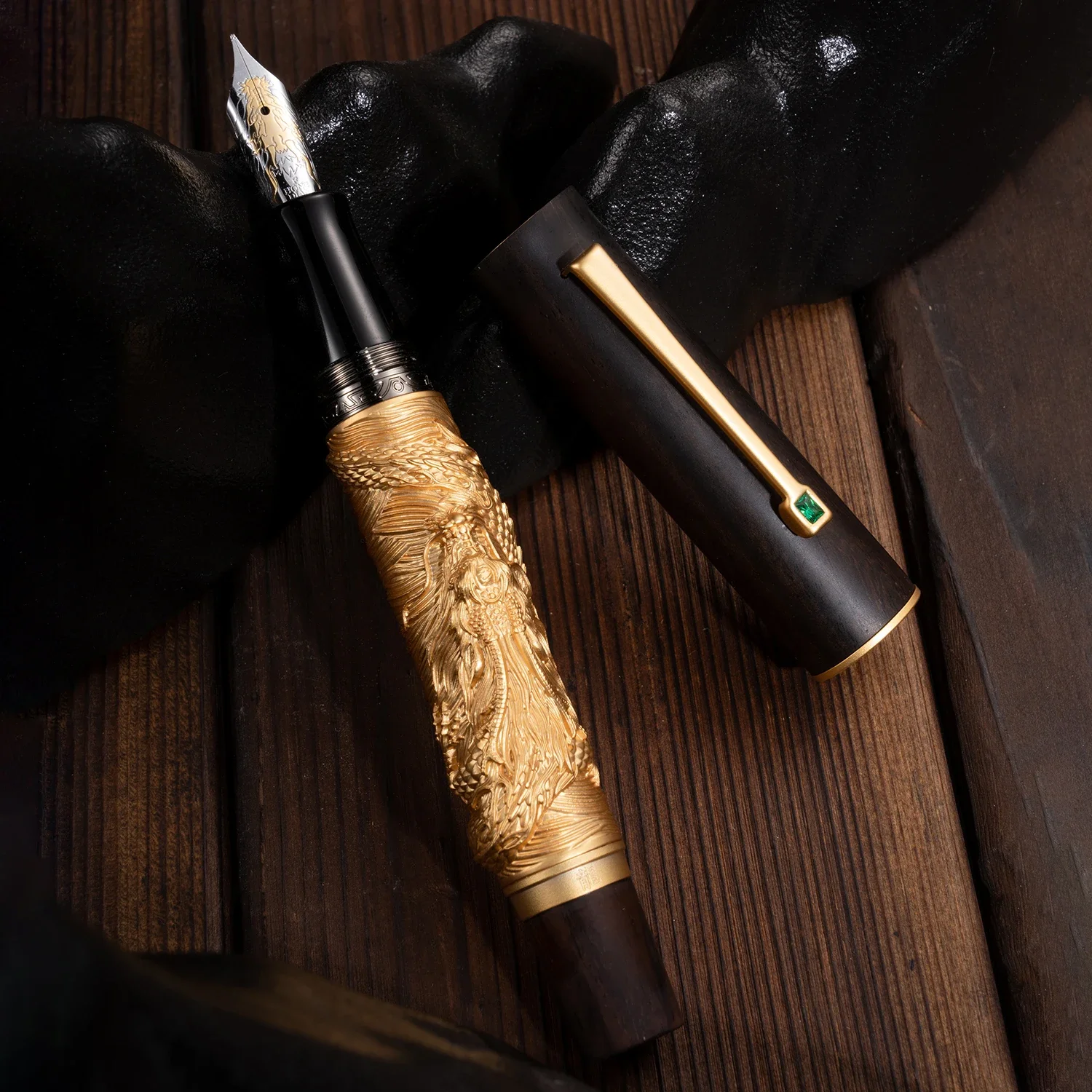 Hongdian N24 Dragon Year Limited Fountain Pen EF/F Nib,  Golden Stereoscopic Carving Writing Gift Pen