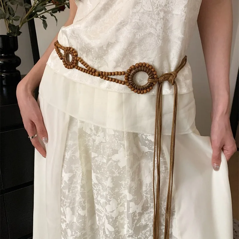 

Богемная ретро тканая веревка из бисера в этническом стиле с платьем, украшение на талию в этническом стиле, тонкий поясной ремень