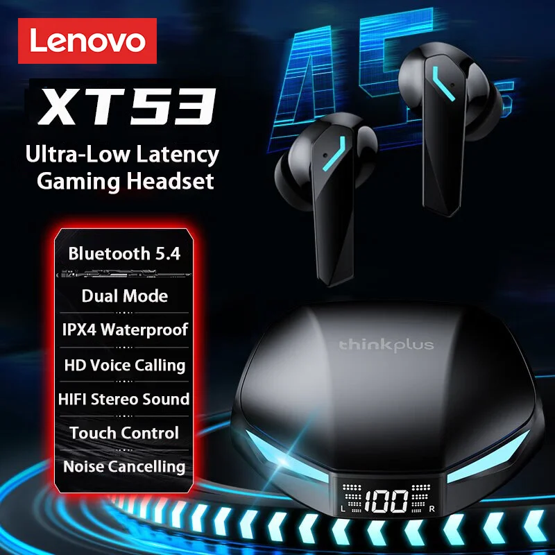 Nuevo Lenovo XT53 actualización inalámbrica Bluetooth 5,4 auriculares pantalla Digital LED auriculares para juegos de baja latencia auriculares deportivos impermeables