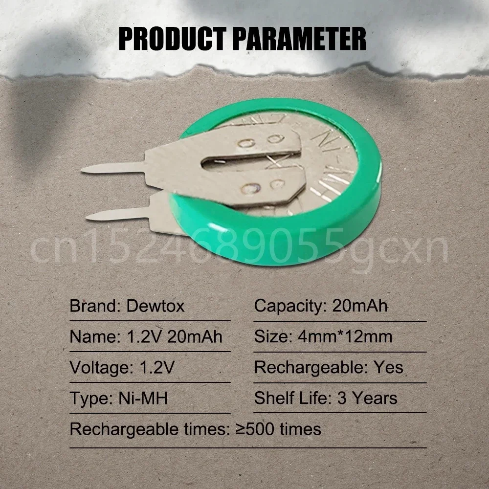 Batterie aste Ni-laissée avec broches à souder, pile bouton, budgétaire, calendrier, aide auditive, appareil photo, 1.2V, 20mAh