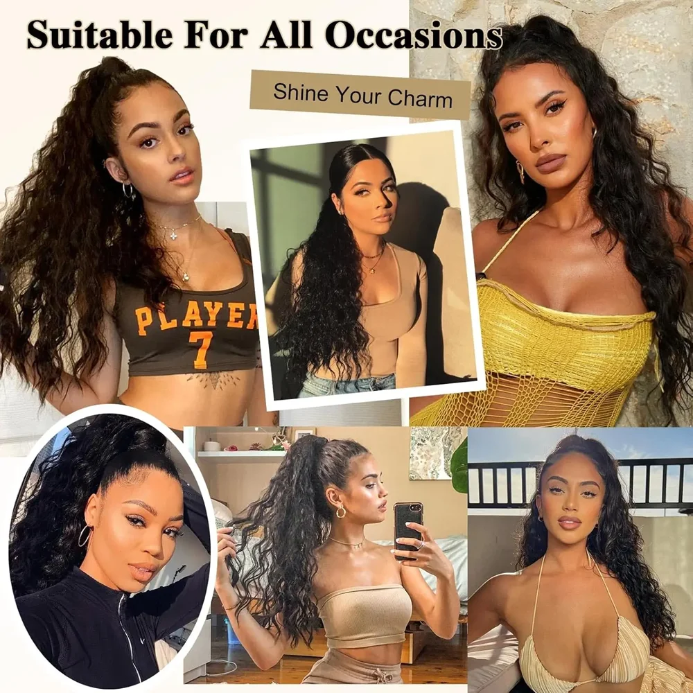 22 بوصة طويلة متموجة مجعد ذيل حصان تمديد التفاف حول كليب في الطبيعية لينة الاصطناعية ذيل حصان هيربيسي للنساء الاستخدام اليومي