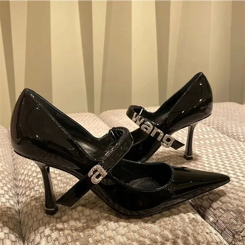 

SLTNX New Niche Designer Black Female Pointy Patent Leather High Quality High Heels Europe and America Sexy Women Stiletto Heels