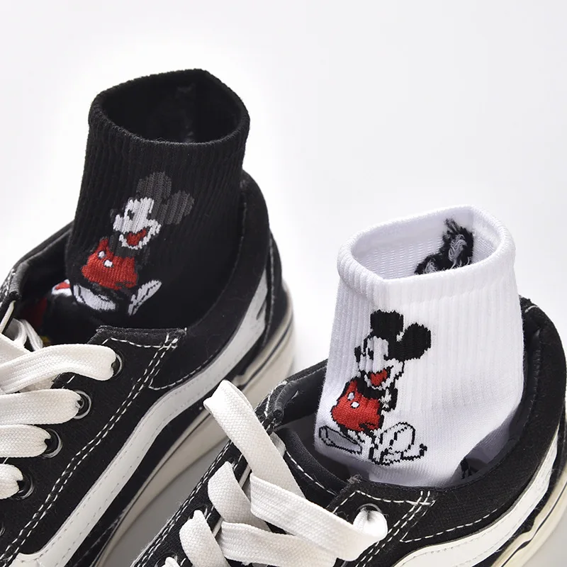 Disney Mickey Mouse Cotton Socks Cartoon Mickey Mouse Casual Breathable Kawaii Socks Spring Autumn Student Sports Short Socks