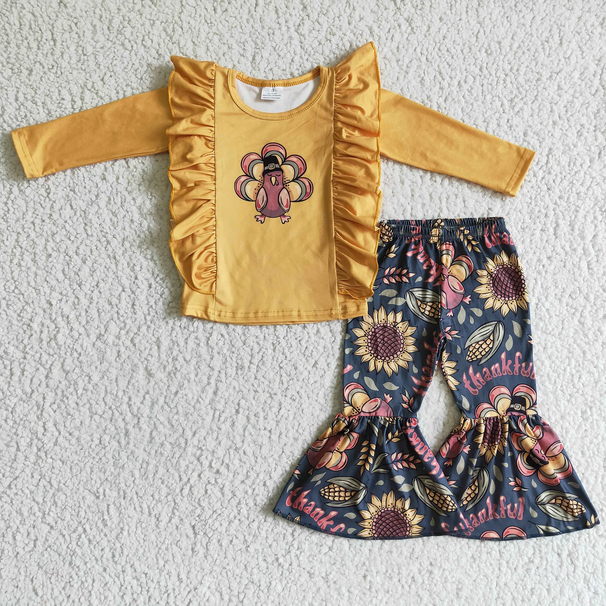 Z101-14 GLP0201 venta al por mayor Boutique ropa para niños niña Acción de Gracias pavo pantalones de manga larga conjunto otoño ropa para niños