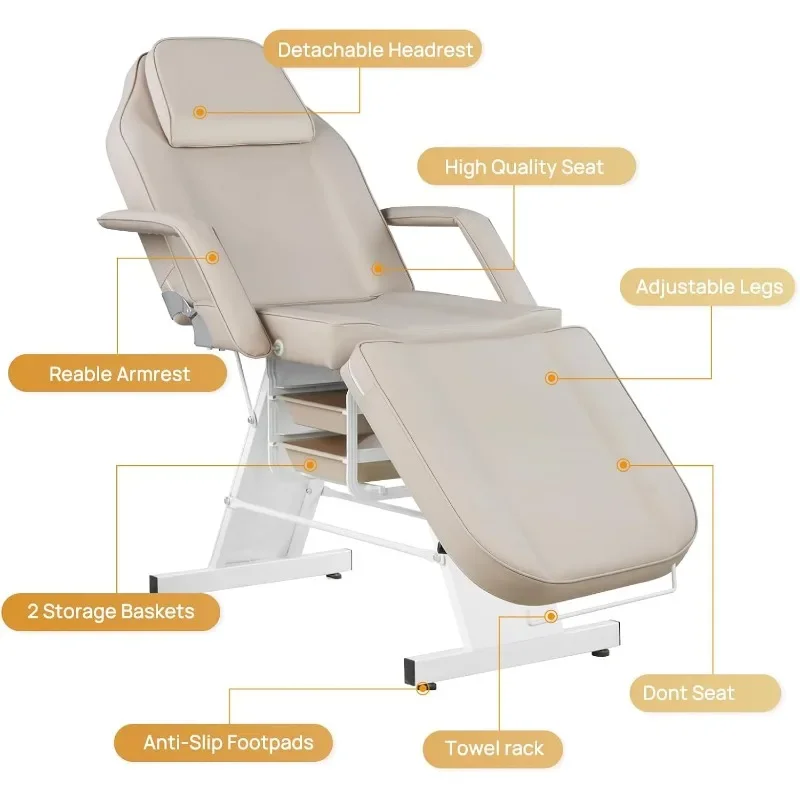 Facial Chair Massage Table 73inch Adjustable Tattoo Chair for Artist with Stool Facial Bed for Spa Beauty Esthetician Gray