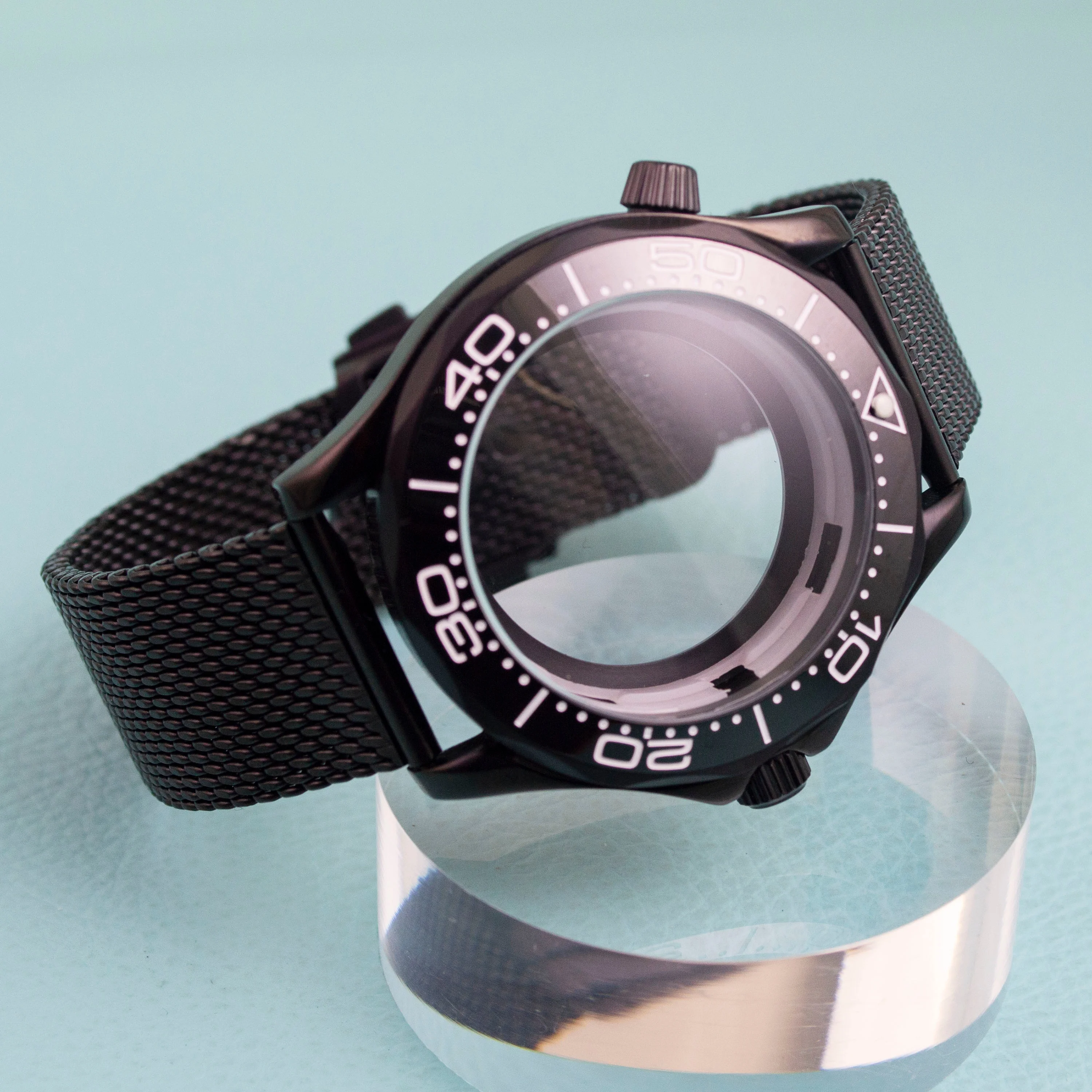 Black Stainless Stee NH35 Watch case for Seamaster 300 Watch Case Milan Steel Mesh Strap fit NH35 NH36 Movement 41MM Case Parts