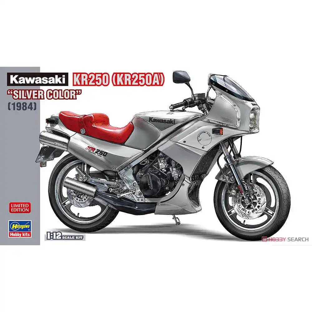 Static Assembled Car Model Hasegawa-21747 1/12 Scale For Kawasaki KR250 (KR250A) silvery 1984 Motorcycle Model Kit