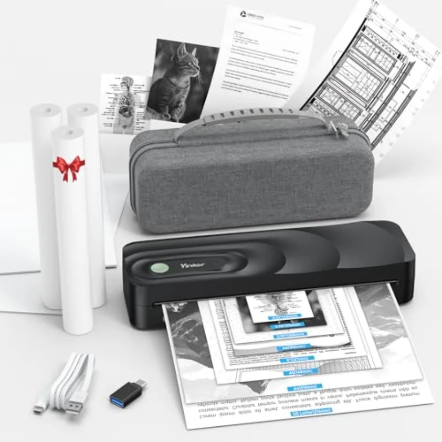 

Portable Smart A4 Printer Bluetooth Inkless Thermal Printer by Cellphone APP + 5 Rolls Paper Supports A4 and Letter Size 8.5''