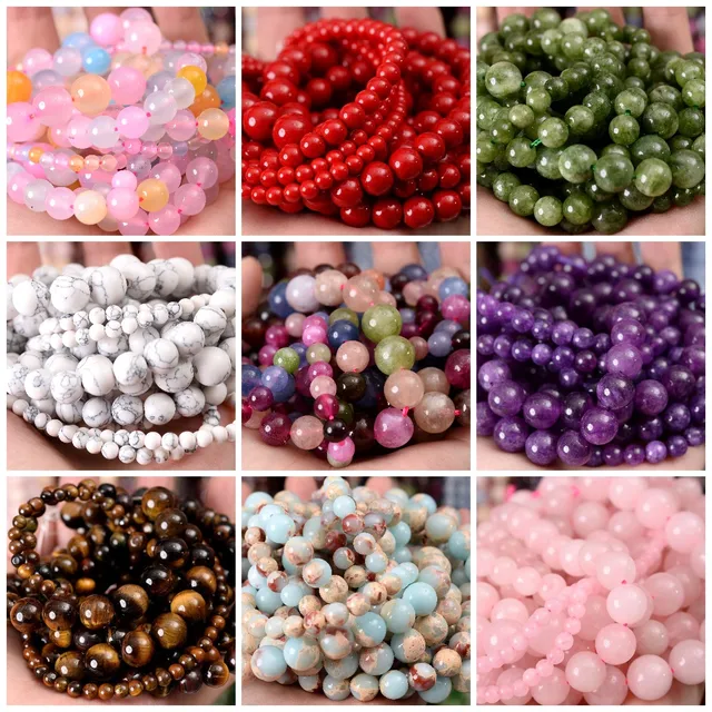 Koraliki z kamienia naturalnego jaspisy lawowe tygrysie oko agaty kwarcowe okrągłe luźne koraliki do tworzenia biżuterii DIY akcesoria do bransoletek 4-12MM