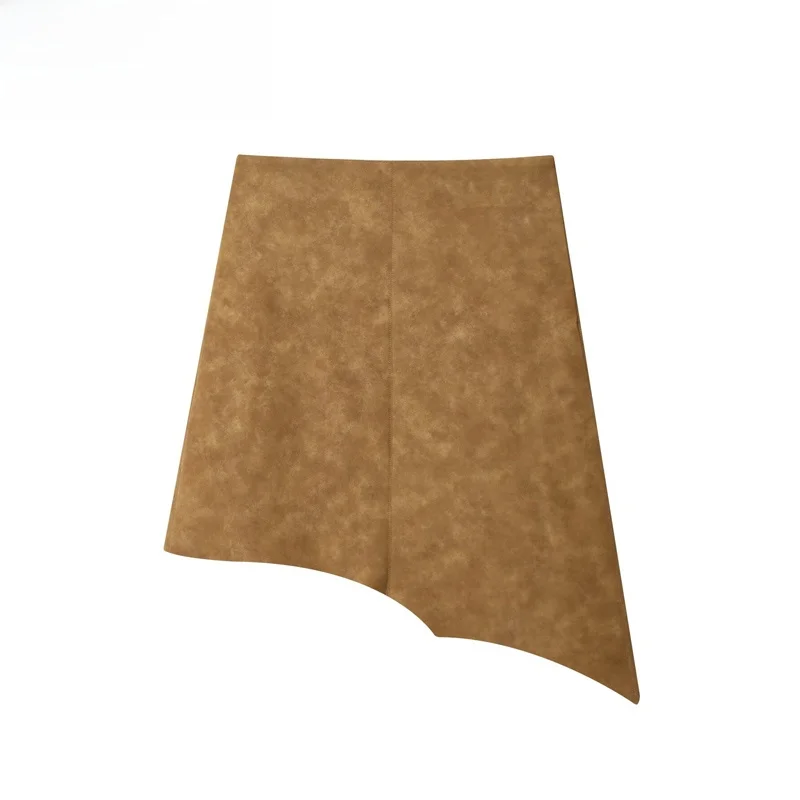 

ZBZR Spring Autumn New Faion Leather Asymmetric Midi Skirt Women's Sle High Waist Slim Fit Ci Commute Polyester Fiber