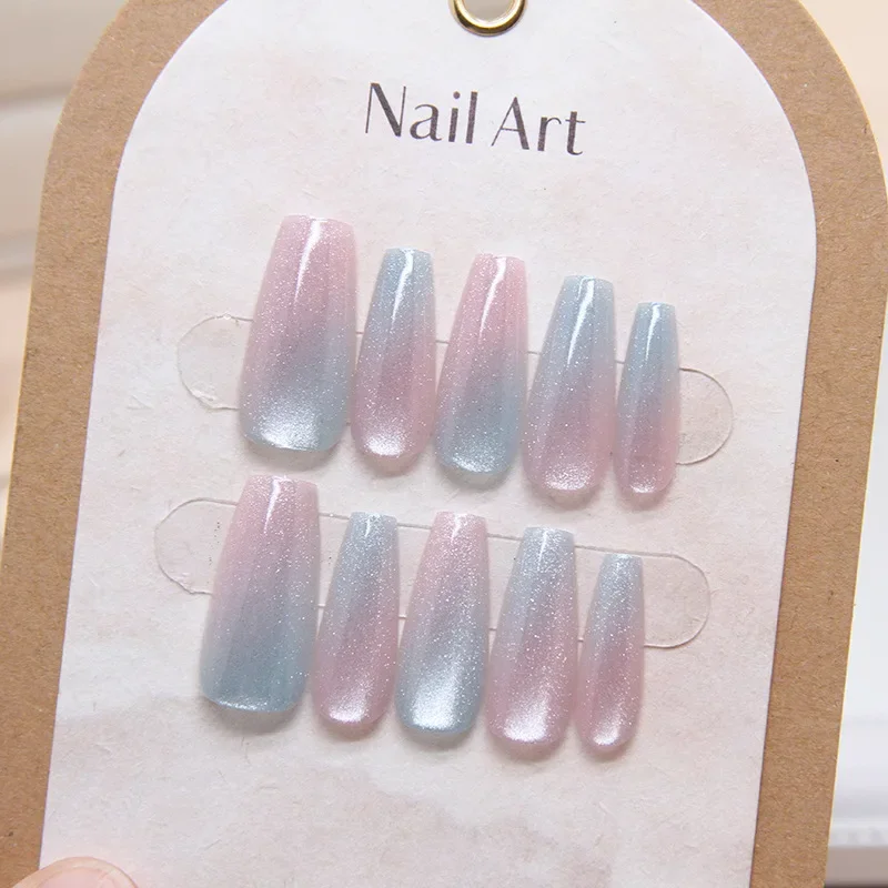 10 Pcs Cat's Eye Gradient Press on Nails Detachable Nail Flakes Nail Flakes Nail Handmade Mermaid Middle T Ballerina Nail