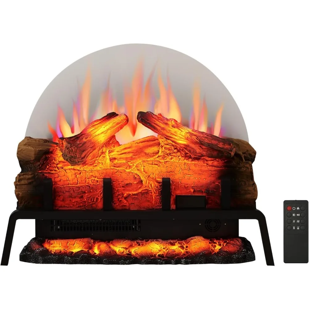 Free Standing Electric Fireplace Log Set Insert, 750W/1500W Heater, 6 Flame Colors with 5 Brightness, Crackling Sound