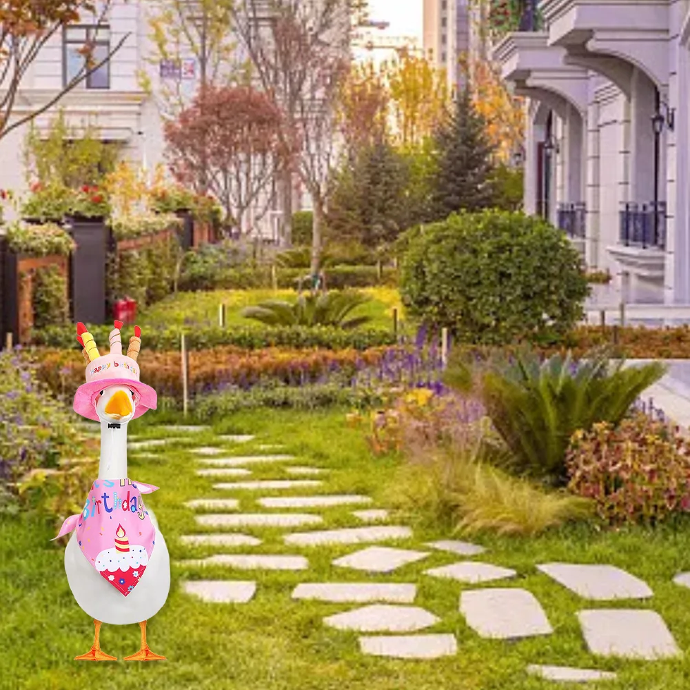 Birthday Goose Outfit for Lawn Decoration Cheerful Happy Birthday Hat and Fun Bandana Set for Outdoor Garden Parties