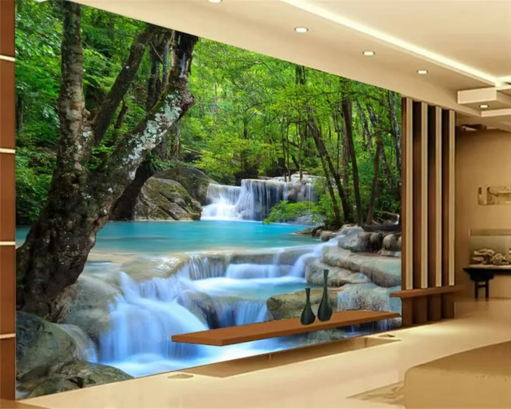 

Customized Wallpaper HD Forest River Waterfall deer Backdrop Decoration Painting Room TV Background Mural papel de parede