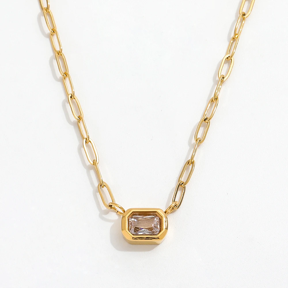 

Joolim Jewelry Wholesale Tarnish Free Fashion Small Square Zircon Pendant Stainless Steel Necklace Trend For Women