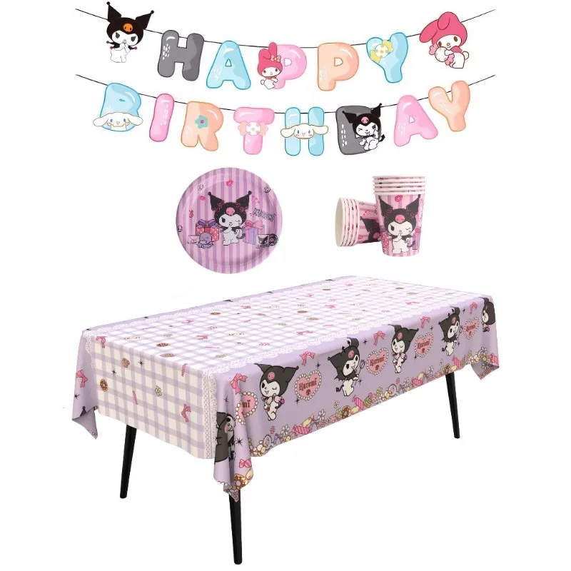 Bonita decoración de cumpleaños de dibujos animados de Sanrio, cubierta de mesa desechable para fiesta de cumpleaños, suministros de fiesta para niñas, mantel de recuerdo
