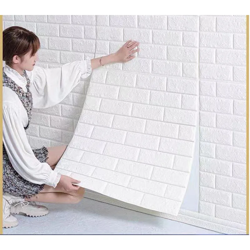 Waterproof Wallpaper Wall Sticker, Self-Adhesive, Foam Brick, Household Wedding Decor, Moisture-Proof Wall Skirt, Continuous Rol