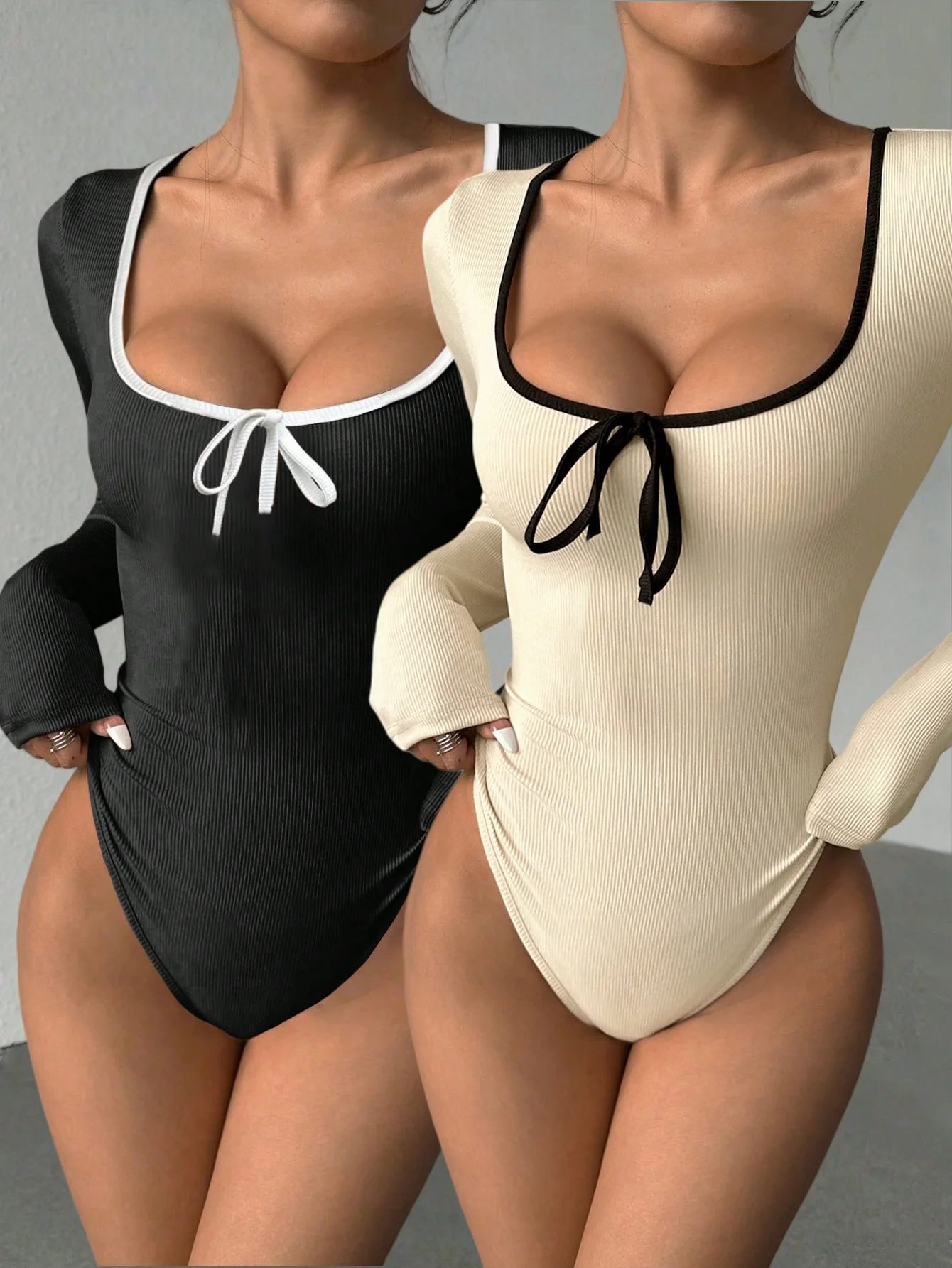 

Fall new style elegant and versatile trendy women's long-sleeved fitted shirt with contrasting collar set of two pieces