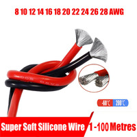 Super Soft Silicone Wire 8 10 12 14 16 18 20 22 24 26 28 AWG Heat Resistant Wire Red Black For Car Battery Home Appliance