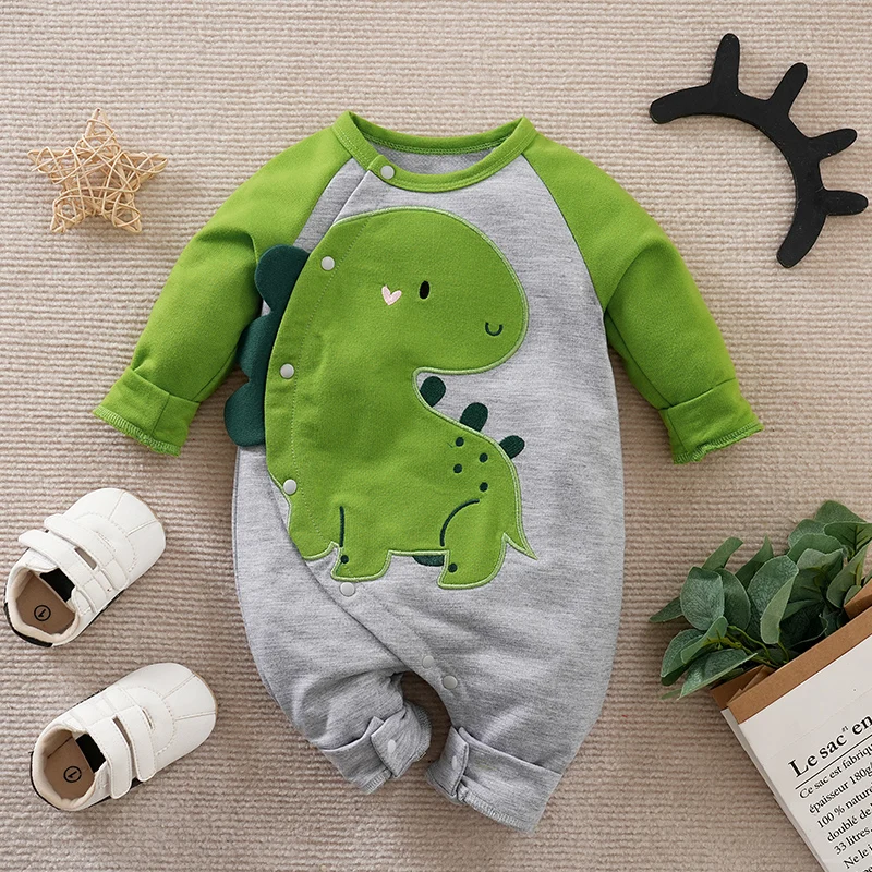 Spring And Autumn Boys And Girls Cute Cartoon Dinosaur 3d Printing  Comfortable Casual Baby Bodysuit